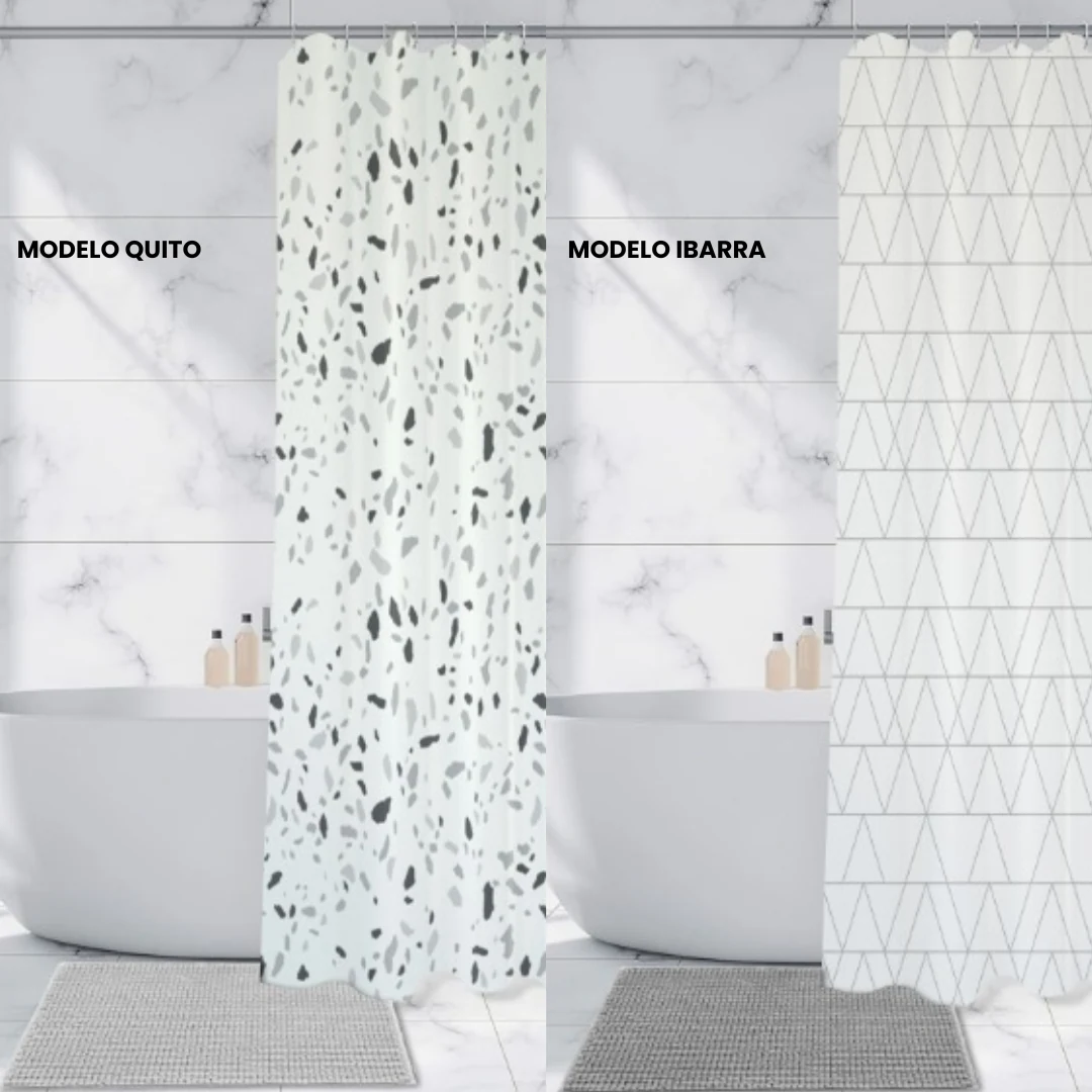 Set de Baño: Cortina + Ganchos + Alfombra